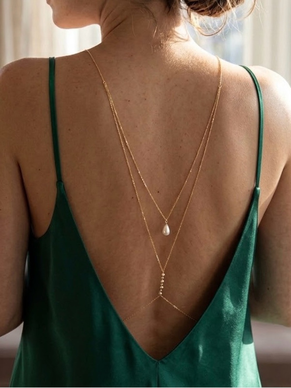 Delicate Gold Backdrop Pearl Layered Reversible Body Chain - Gold